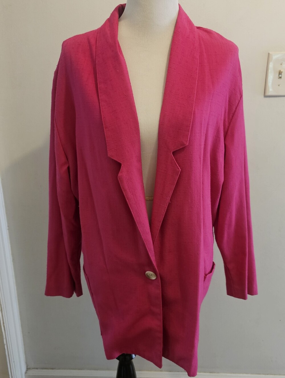 Vintage Plus Size Fuchsia Linen-like Blazer Jacket